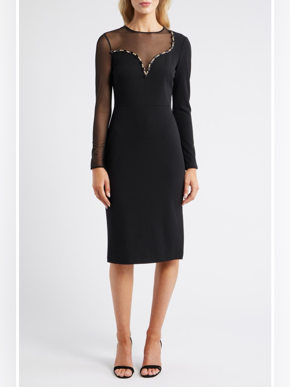 Vince Camuto Long Sleeve Beaded Crepe Midi Dress Black Size 8 NWOT